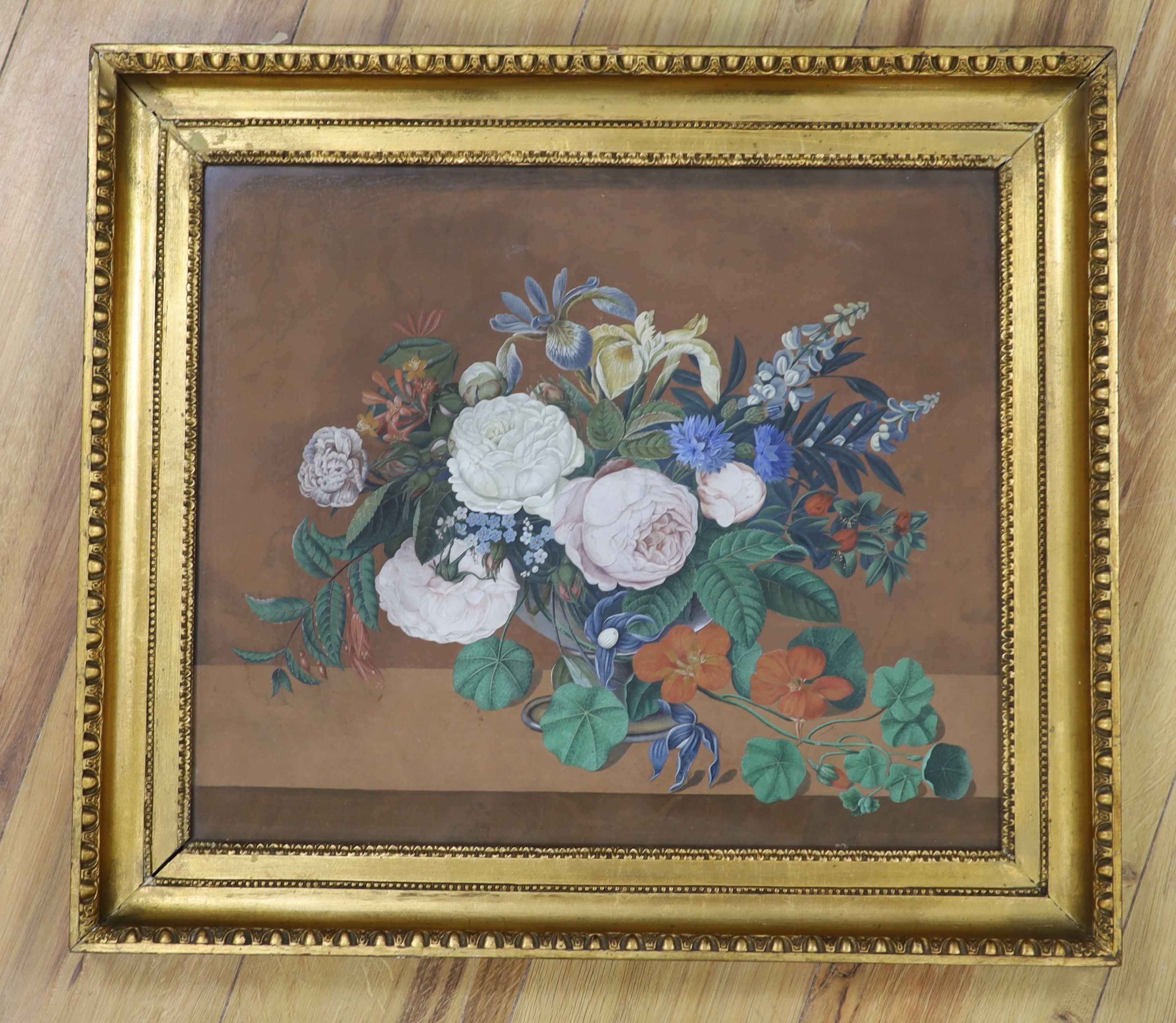 Victorian School, watercolour on paper, Still life of flowers in a glass bowl, 40 x 47cm